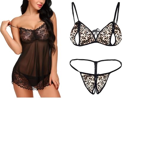 Image of SSoShHub Lace Babydoll Lingerie Sexy Mini Chemise Mesh Wedding Nightie Bridal Nightdress with Bikini