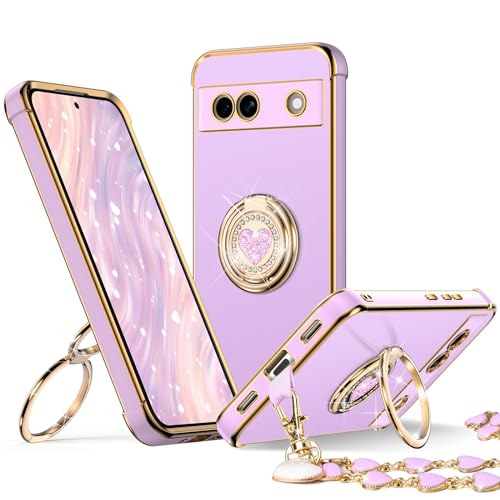 Coque Pixel 7A 5G de luxe violette avec anneau élégant pour femme