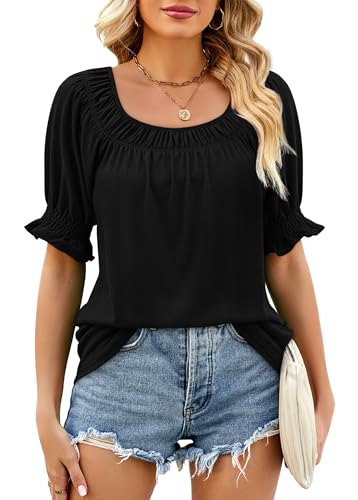 Image of WIHOLL Womens Short Sleeve Square Neck Summer Tops Dressy Casual Blouses Trendy Clothes 2026