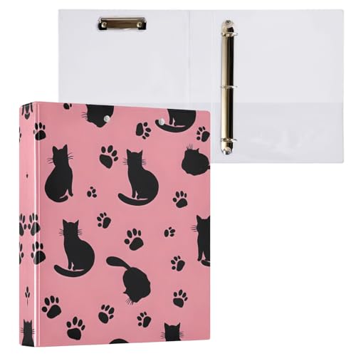 リングファイル ルーズリーフ バインダー a4 猫柄 ねこがら 足跡 Dリング 3穴 200枚収納 クリップ&収納ポケット付き 書類整理 事務用品