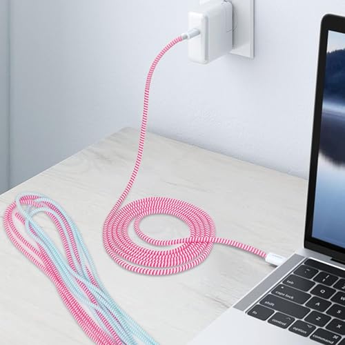 Image of Spiral Cable Protector, Data Cable Protective Sleeve, Headphone Saver, Charger Protective Cover, Wire Repair /Strain Relief Cable Wrap Tube for USB Data Cable Headphone Cable (Yellow+ Pink)