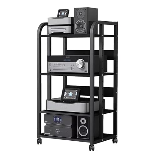 XingLi 3/4/5-Tier Audio Equipment Rolling Cart Rack?Large Stereo Black Storage Cabinet - Office Bedroom Living Room AV Media Shelf(Size:4 Tier-H100cm)