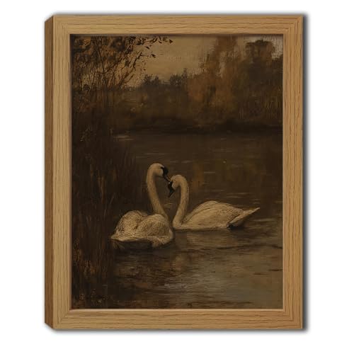 Scvyrk Vintage Swan Lake Wall Art, Earth Tones Home Decoration 8x10inch