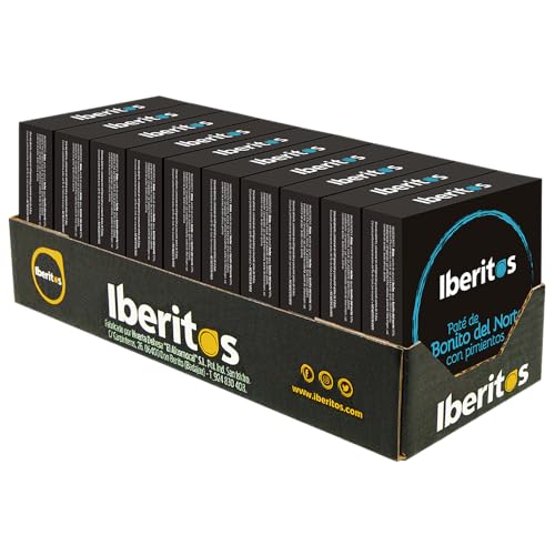 Iberitos - Paté de Bonito del Norte con Pimientos del Piquillo - Ideal para Untar Tostadas, Pan o Cocinar - Ingredientes Selectos - Sin Gluten - Producto Fabricado en España - 10 Latas de 140 Gramos