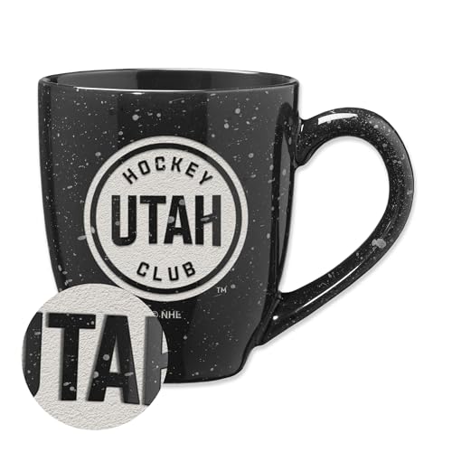 Image of Rico Industries NHL Hockey Utah Hockey Club Black 16 oz Team Color Laser Engraved Speckled Ceramic Coffee Mug