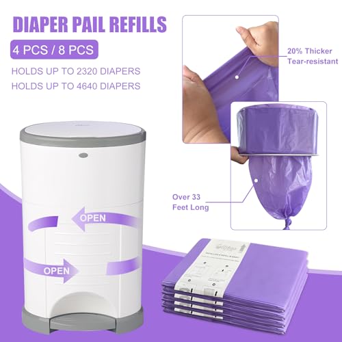 Image of USBOO Refills Compatible with Dekor Plus Diaper Pail,8 Pack Disposable Diaper Pail Refills, Easy to Replace and Dispose Diaper Trash Bags, Holds up to 4640 Diapers,Lavender Scent