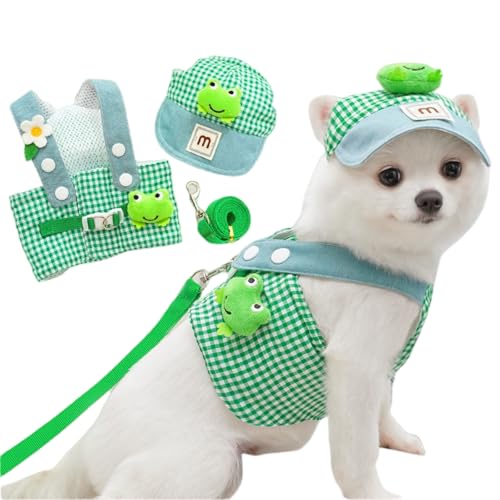 Frog Style Pet Harness and Leash Set, Cat Small Dog Outfit, Adjustable Chest Strap Quick Release Buckle, Pet Outdoor Supplies (Large)