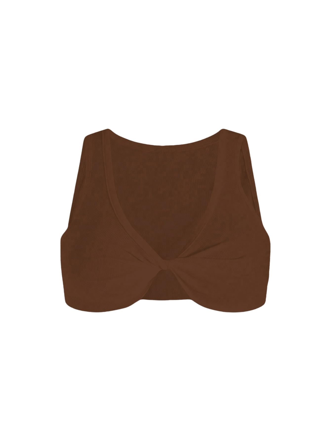 MakeMeChic Women's Crop Tank Top Ribbed Twist Front Sexy Cute Going Out Tops: Small Brown