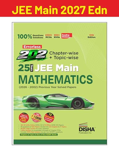 Image of Disha Errorless 202 Mathematics Chapter-wise & Topic-wise 25 Year JEE Main Previous Year Solved Papers (2026 - 2002) 10th Edn|100% New Syllabus JEE MAINS PYQ Book with Detailed Solutions |For JEE 2027