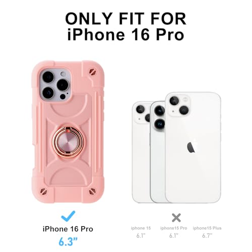 Image of MARKILL Compatible with iPhone Case with Ring Stand, Military Grade Drop Protection Full Body Rugged Heavy Duty Protective Durable Cover iPhone. (Pink, iPhone 16 Pro 6.3 inch)