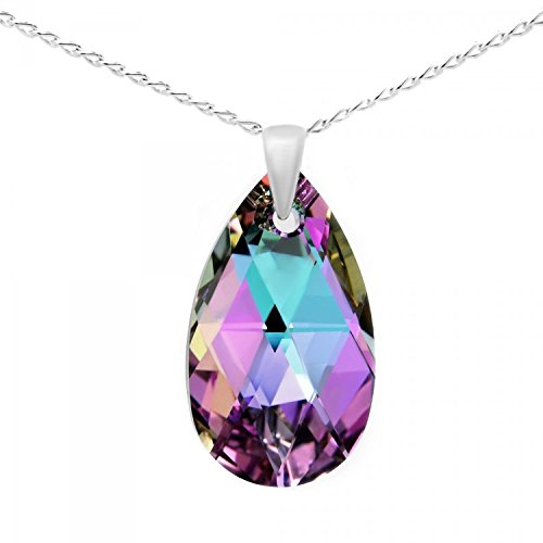 Royal Crystals Sterling Silver 925 Made with Swarovski Crystals Pink Purple Blue Teardrop Pendant Necklace,18