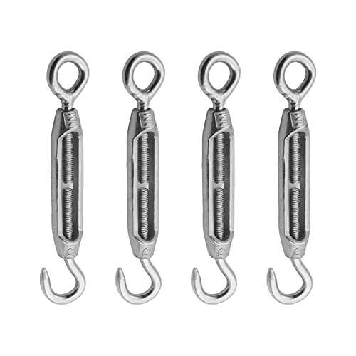 Tensor para cables con gancho Juvielich M10 de acero inoxidable 304, paquete de 4 piezas