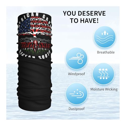 American Grown with Kenyan Roots Flag Neck Gaiter Balaclava Face Mask for Men Women Patriotic Design Seamless Bandana Cover Scarf Headwear Headband Head Wrap White4
