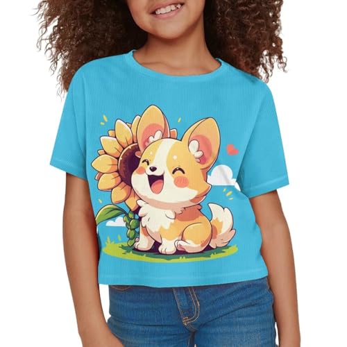 Image of Girls Summer Crop Top Outfits Short Sleeve T Shirts Kids Cute Clothes Tees Blouse