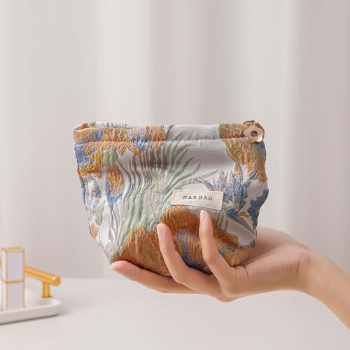 French Floral Canvas Makeup Pouch - 17x14cm/6.7''x5.51'' Handheld Clutch with Zipper, Multi-Use Cosmetic & Coin Organizer, Small2