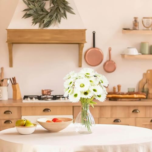 Image of CURATED CART Gerbera Daisy Flowers - Pack of 5 White Faux Blooms, 30cm Tall | Real Touch PU Petals with Bendable Green Stems | Artificial Flower Bouquet for Home, Kitchen, Office (White) (No Vase)