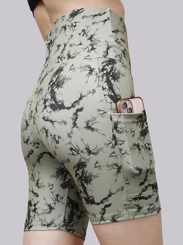 Image of Women's Polyester Stretchable Gym Shorts with Side Pockets High Waist Slim Fit Above Knee Length Activewear Tights Gym Fitness Cycling Running Yoga Shorts for Women