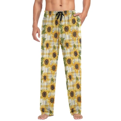 ALAZA Yellow Sunflower Plaid Men’s Pajama Pants Soft Long Sleep Pants Lounge Pajama Bottoms with Pockets3