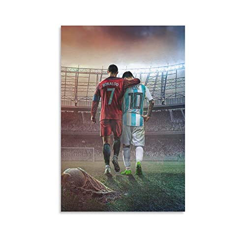 Football Stars Cristiano Ronaldo and Lionel Messi Canvas Poster Art Wall Decor (Unframed) 12inÃ—18in(30cmÃ—45cm) (Messi and Ronaldo)