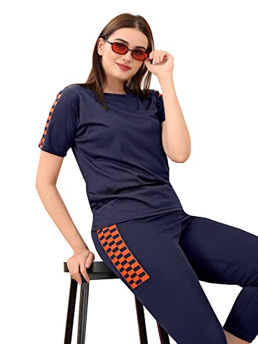 Image of DTR FASHION Lycra Blended Checkered Printed Tracksuit Co-ord Sets for Women TS HALF CHECKS NEW