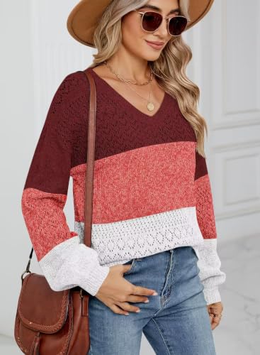 Image of JOCAFIYE Womens Sweaters Casual Long Sleeve V Neck Pullover Sweater Tops