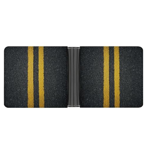 Asphalt with Yellow Lines Soft PU Leather Bifold Wallet, Coin Purse Credit Pass Case, Durable Card-Holder Slim Billfold for Men Woman Money Storage3
