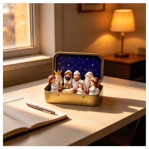 2PCS Mini Christmas Nativity Set, Holy Family Jesus Figurines in a Tin Box - image 4