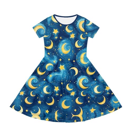 Image of Girls Dress with Pockets Basic Short Sleeve High Waist Swing Skater Dress School Party Dress for Kids