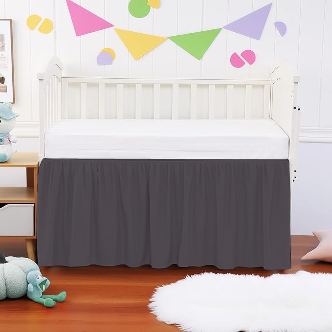 Crib Ruffle Bed Skirt Microfiber Nursery Bedding Skirt for Baby Girls (28” x 52” x 16") Inch - Dark Grey Solid