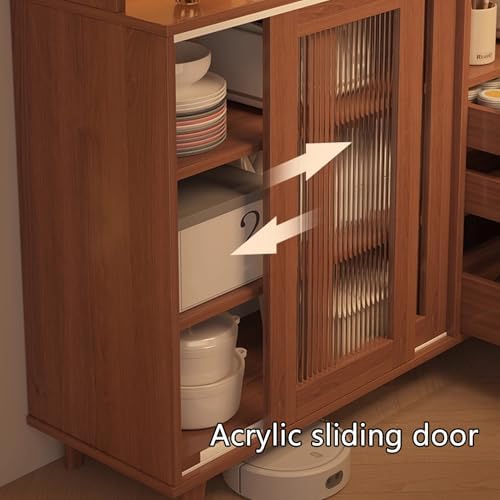 Stylish Buffet Cabinet with Acrylic Sliding Door, Large Capacity Hutch Cupboard, Multi-Functional Kitchen Storage, Coffee Bar Cabinet for Living Room & Bedroom (Brown)