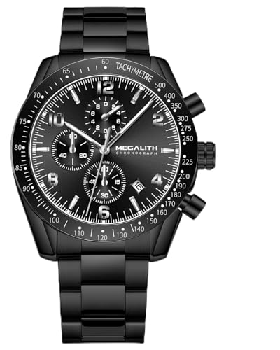 MEGALITH Relojes Negro Hombres Analogico: Elegante Cronógrafo Impermeable - Acero Inoxidable Reloj de Pulsera MEGALITH Relojes Negro Hombres Analogico: Elegante Cronógrafo Impermeable - Acero Inoxidable Reloj de Pulsera