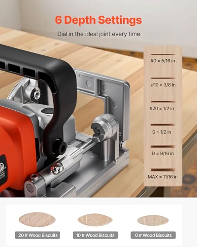 VEVOR Biscuit Plate Joiner, 5.9A, Plate Joiner Tool Kit with 11,600 RPM 760W Motor, 45-Degree Locating Notch, Carbide Tipped Blade, Wood Biscuits, Dust Bag, Adjustable Angle & Depth, for Woodworking - Image 3