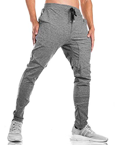 donhobo - Pantalones de Deporte para Hombre con Cremallera y Bolsillos Dobles Gris Gris Claro M