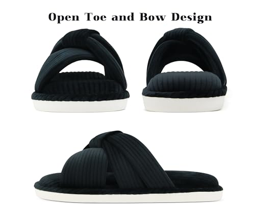 Image of Memory Foam House Slippes for Woman, Comfy Open Toe Women's Bedroom House Shoes, Cross Band Slippers with Bow for Indoor and Outdoor, Gift for Women Ladies and Girls