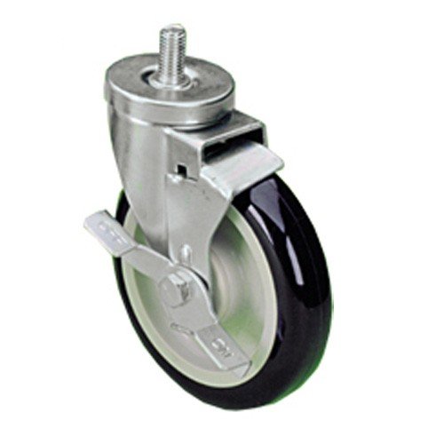 Medium Duty 5" Threaded Stem Caster with Blue Polyurethane Wheel and Brake