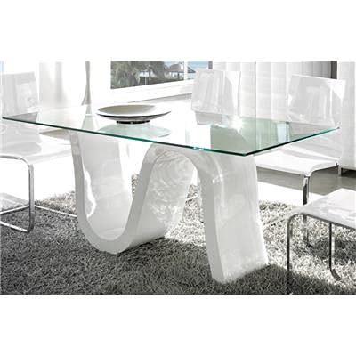 Kasalinea Table à Manger en Verre et laqué Blanc Design Campari-L 180 x P 90 x H 76 cm- Blanc