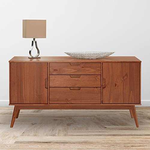 IDIMEX Buffet Tivoli Style scandinave Design Vintage Nordique Commode bahut vaisselier avec 3 tiroirs et 2 Portes battantes, en pin Massif lasuré Brun foncé