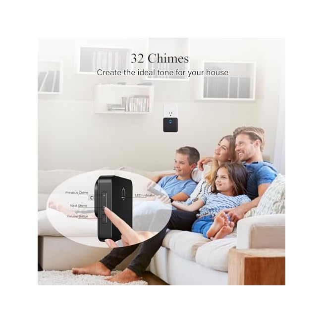 Wireless Doorbells for Home with 2 Plug-In Receivers, Waterproof Door Chime at Over 1300 Feet,Door Bell Ringer Wireless