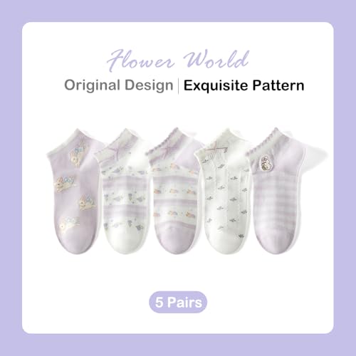 Image of Cute Socks Purple Bow Cartoon Bunny Socks For Women Ankle Ruffle
