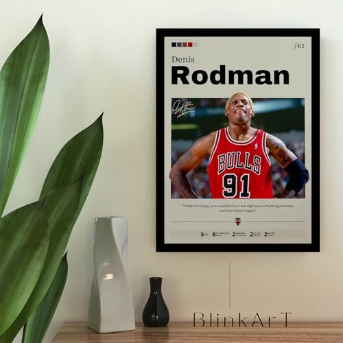 Image of BLINKART Dennis Rodman | Nba Basketball Player | Synthetic Wood Photo Framed Wall Hanging Poster Room & Office Bedroom Living Boys And Girl Room Home Wall Hanging | 13x10 Inches