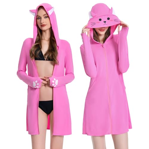 OLAOLA Women's Swimwear Cover Ups UPF 50+ Sun Protection Hoodie Lightweight Long Jacket with Detachable Visor