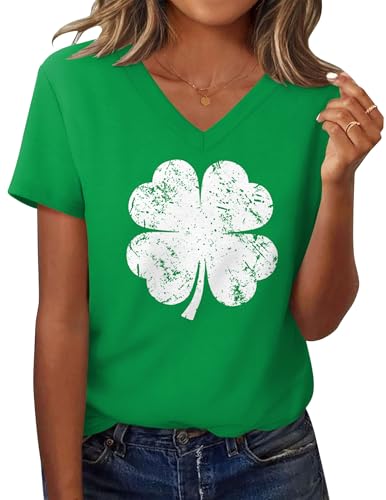 Zeagoo Green St Patricks Day Shirts for Women Short Sleeve Cute Tops V Neck Summer Basic Tees Small