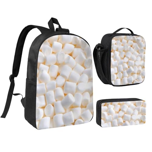 Marshmallow Backpack Combo (Backbag+ Lunch Bag + Pen Bag) – Waterproof Oxford, Adjustable Straps, Minimalist Unisex Design