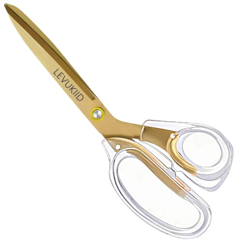 LEVUKIID 9.5 Big AllPurpose Scissors For Office TitaniumCoated Stainless Steel Blades Ergonomic Handle Craft Scissors for Office Home School Craft Household Use/Gold