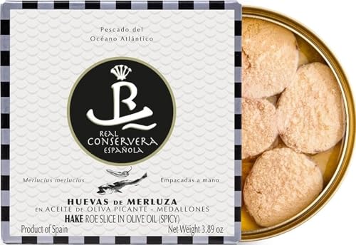 Medallones de Huevas de Merluza en Aceite de Oliva - Origen "Rías Gallegas" (PICANTES) Real Conservera Española