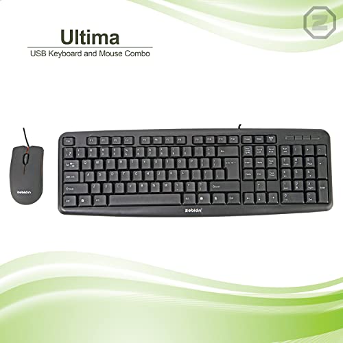 Image of Zebion Ultima USB Keyboard and Mouse Set for Computers & Laptops with 1200 DPI, 1.3 Meter Cable, Comfortable Usage, Silent Typing and Matte Finish