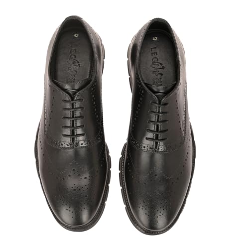 Image of Legwork Informal Brogue 2.0 - Italian Leather Hybrid Dress Shoes with XL Extralight Outsole | Ultra-Lightweight & Comfortable Oxford Wingtip | All-Black Elegance