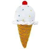 Giftable World 10 Inch Plush Pet Toy Vanilla Ice Cream Cone with Cherry on Top and Sprinkles with Squeaker Dog Chew Toy