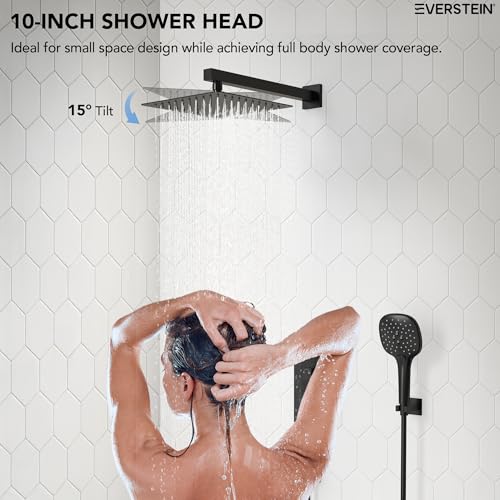 Square Rain Shower System Faucet Set, 10 Inch Rainfall Shower Head with Handheld, Wall Mount Faucet Set with Valve, Matte Black miniatura 6