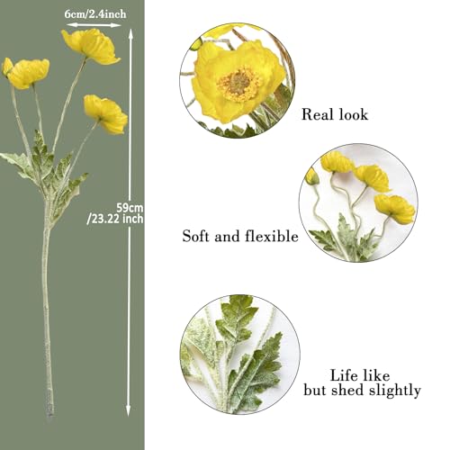 Image of 5Pcs Poppy Flowers Artificial Poppy for Home Decor(Yellow)
